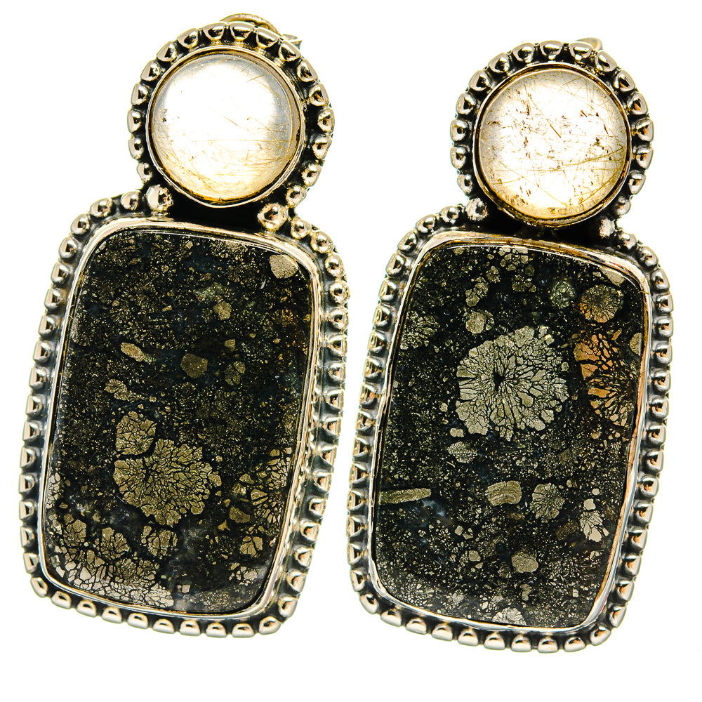 Pyrite Agate Earrings handcrafted by Anasilvercos - EARR425728 - Photo 2