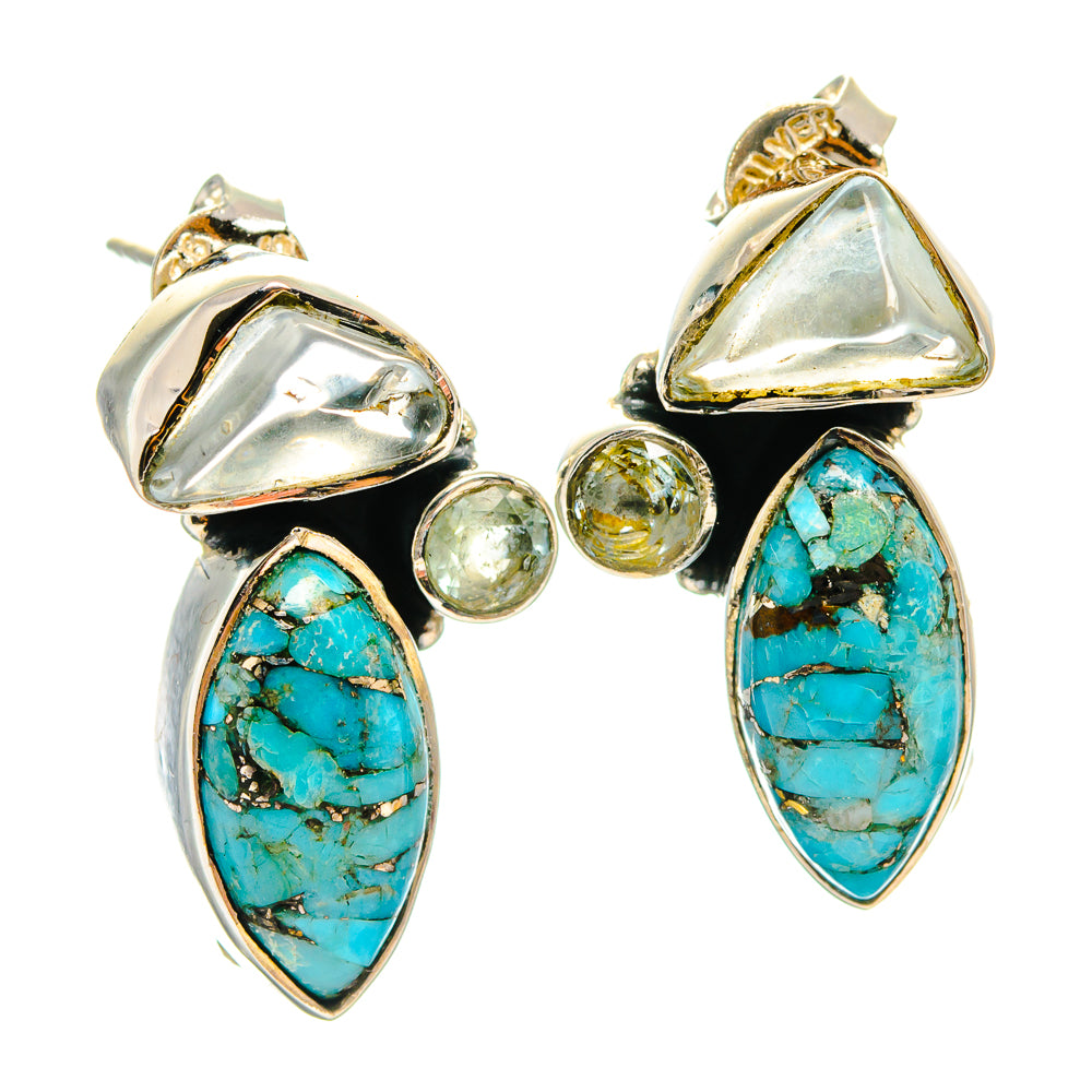 Blue Copper Composite Turquoise Earrings handcrafted by Anasilvercos - EARR425822 - Photo 2