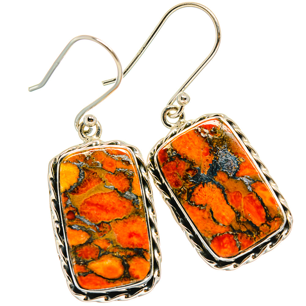 Orange Copper Composite Turquoise Earrings handcrafted by Anasilvercos - EARR425828 - Photo 2