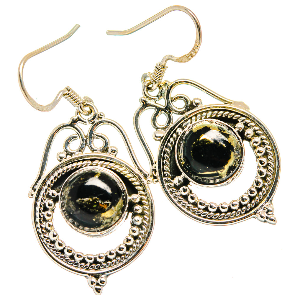 Pyrite In Black Onyx Earrings handcrafted by Anasilvercos - EARR425841 - Photo 2