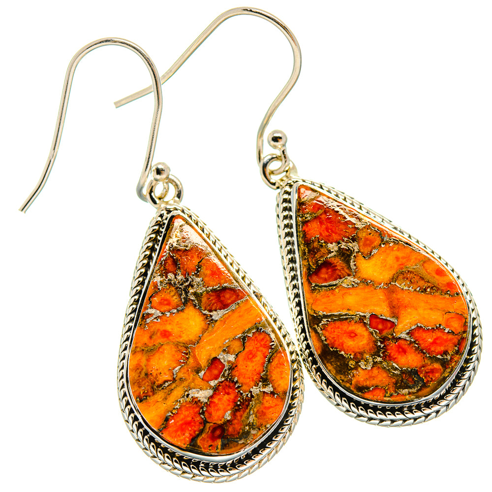 Orange Copper Composite Turquoise Earrings handcrafted by Anasilvercos - EARR425915 - Photo 2