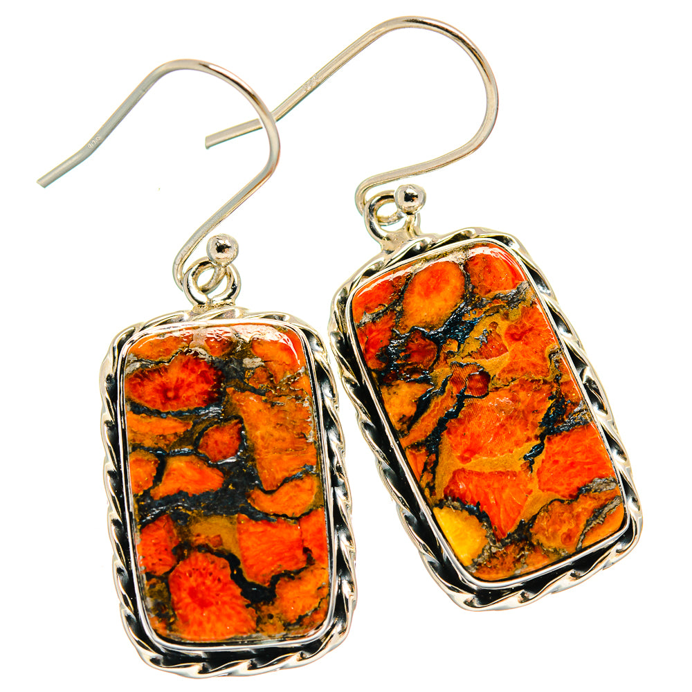 Orange Copper Composite Turquoise Earrings handcrafted by Anasilvercos - EARR426000 - Photo 2