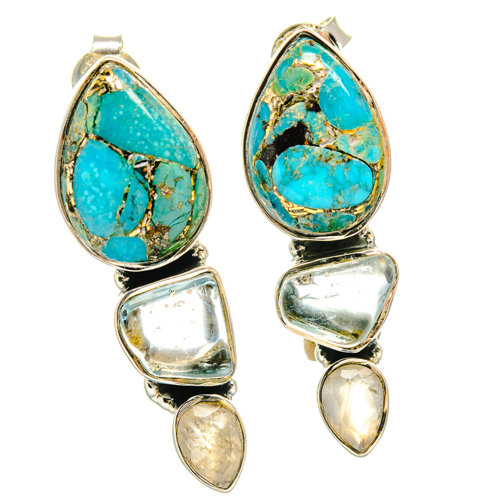 Blue Copper Composite Turquoise Earrings handcrafted by Anasilvercos - EARR426009 - Photo 2