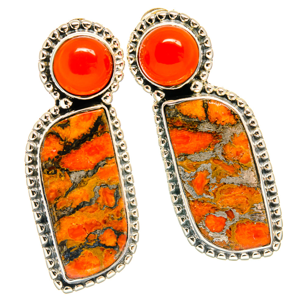 Orange Copper Composite Turquoise Earrings handcrafted by Anasilvercos - EARR426013 - Photo 2
