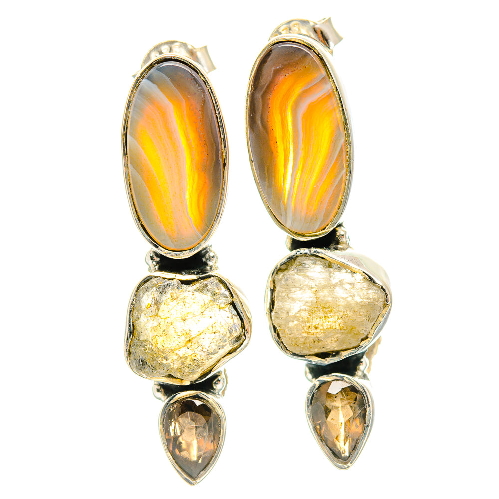 Botswana Agate Earrings handcrafted by Anasilvercos - EARR426050 - Photo 2
