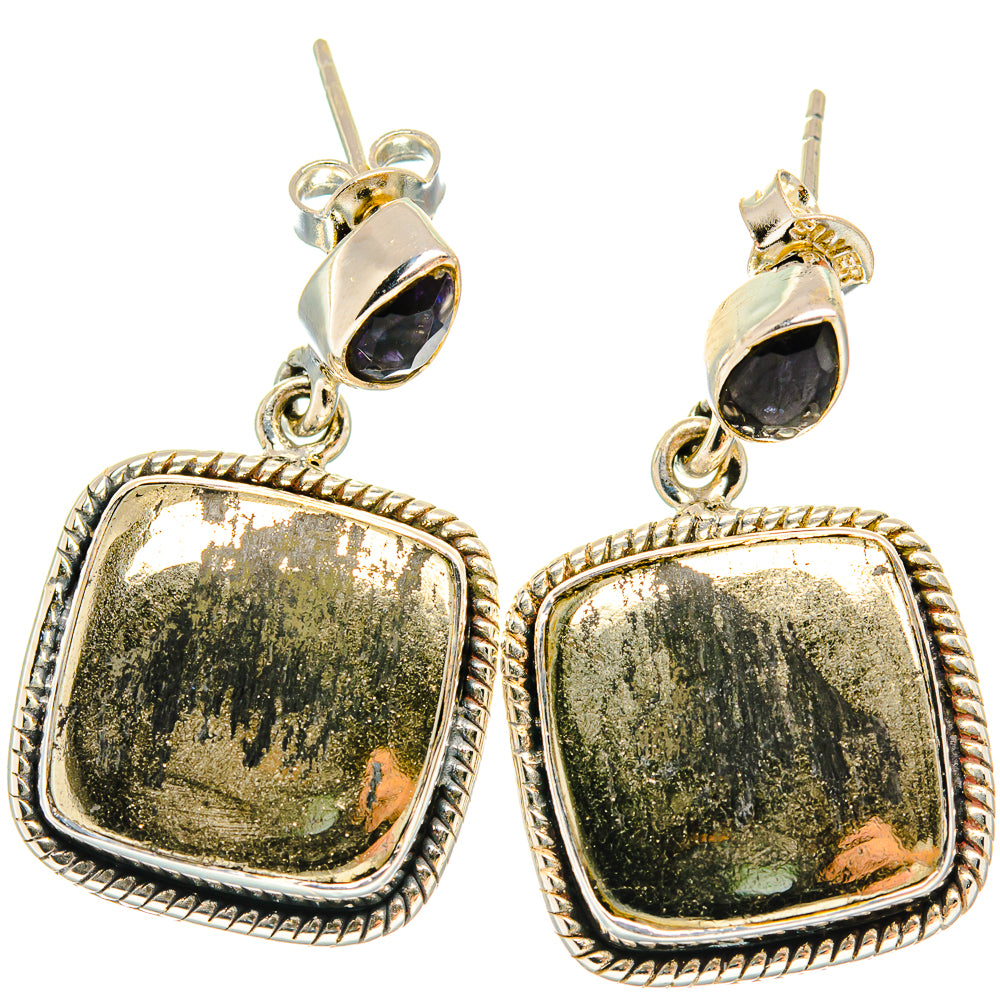 Pyrite Agate Earrings handcrafted by Anasilvercos - EARR426155 - Photo 2