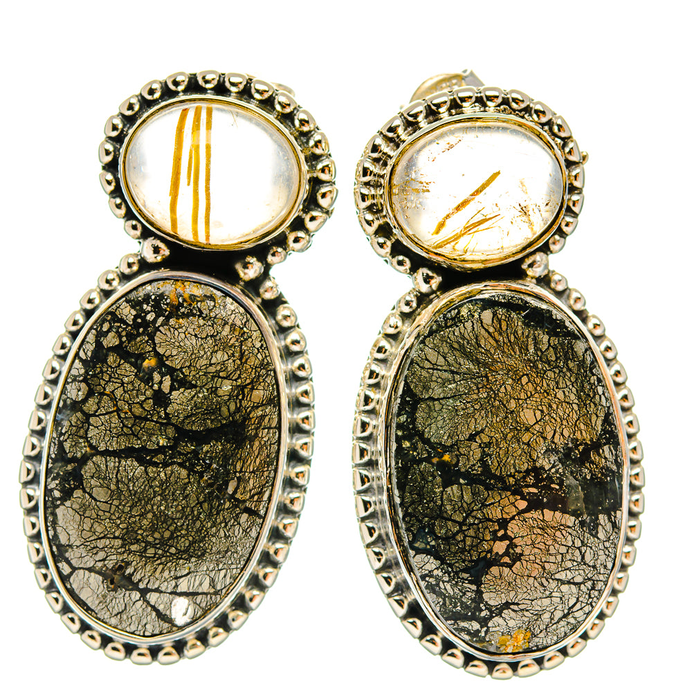 Pyrite Agate Earrings handcrafted by Anasilvercos - EARR426156 - Photo 2