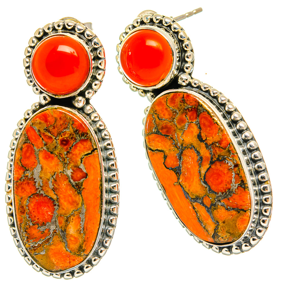 Orange Copper Composite Turquoise Earrings handcrafted by Anasilvercos - EARR426166 - Photo 2