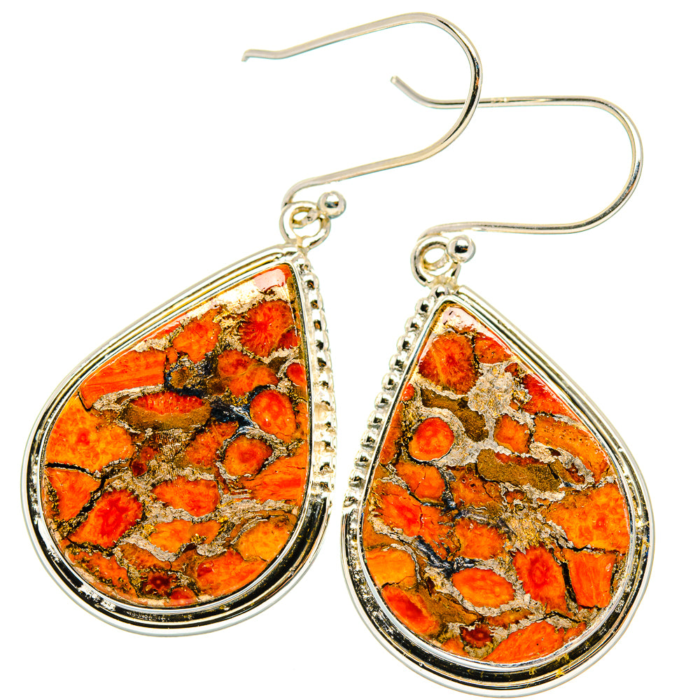 Orange Copper Composite Turquoise Earrings handcrafted by Anasilvercos - EARR426188 - Photo 2