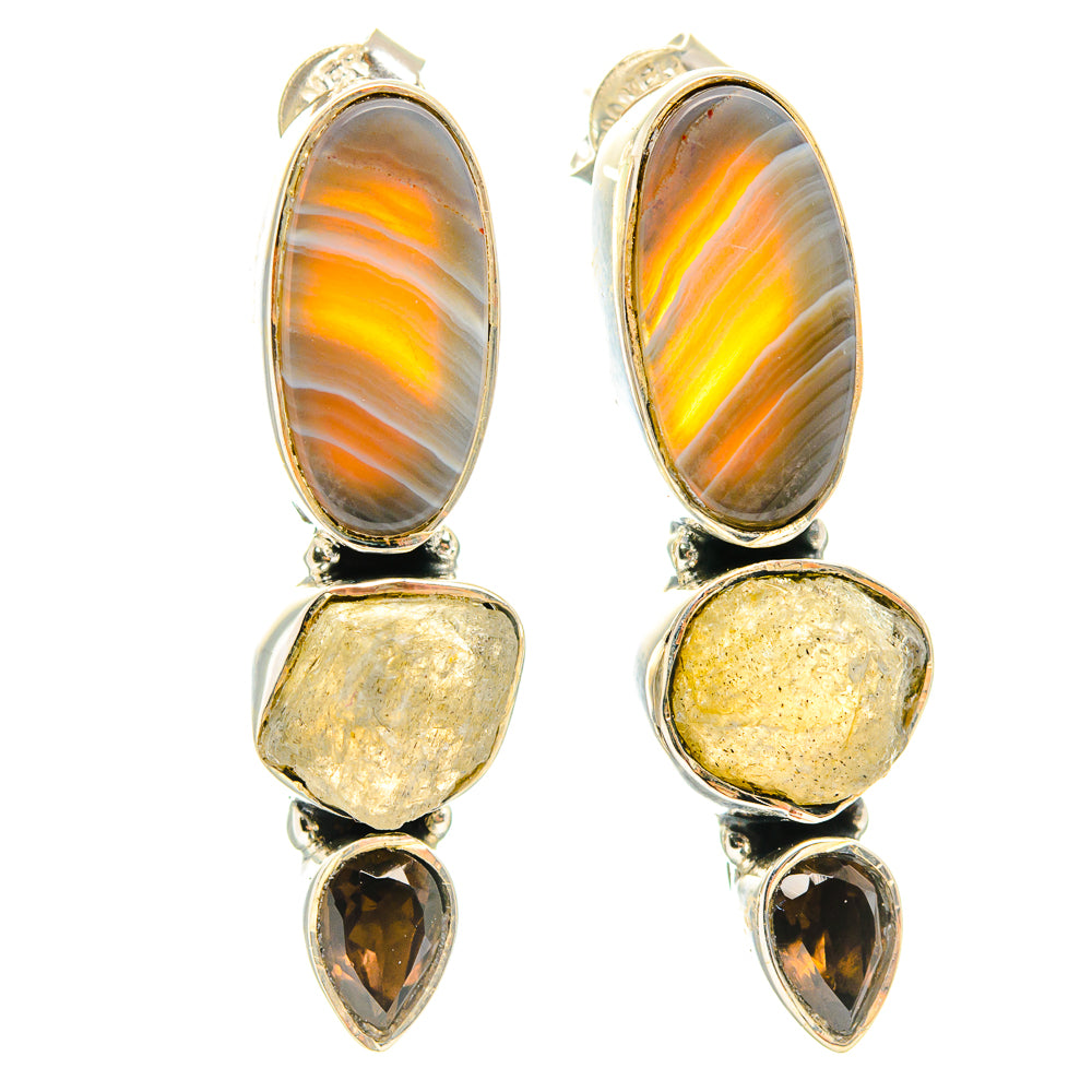 Botswana Agate Earrings handcrafted by Anasilvercos - EARR426272 - Photo 2