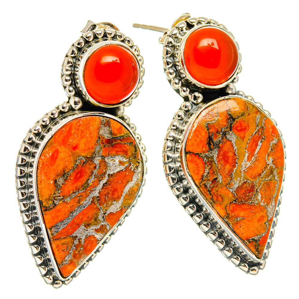 Orange Copper Composite Turquoise Earrings handcrafted by Anasilvercos - EARR426274 - Photo 2