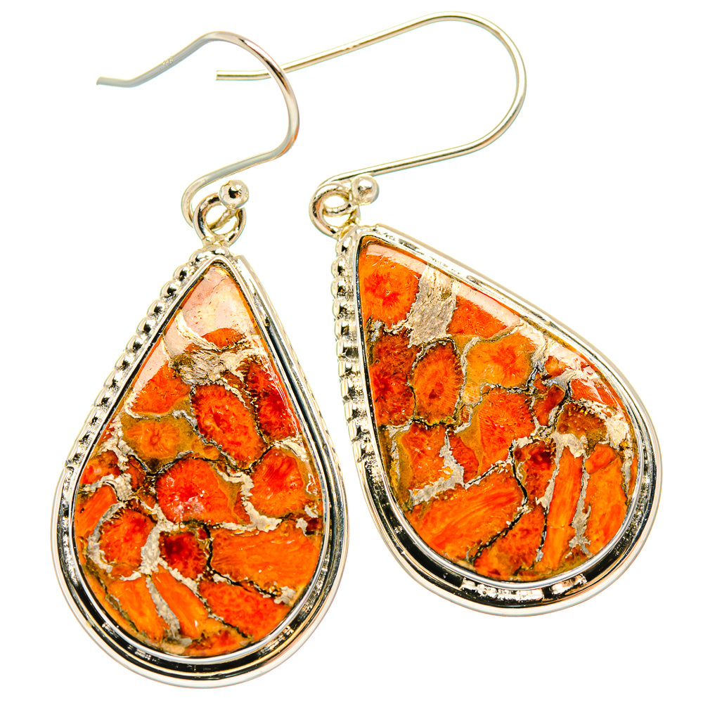 Orange Copper Composite Turquoise Earrings handcrafted by Anasilvercos - EARR426844 - Photo 2
