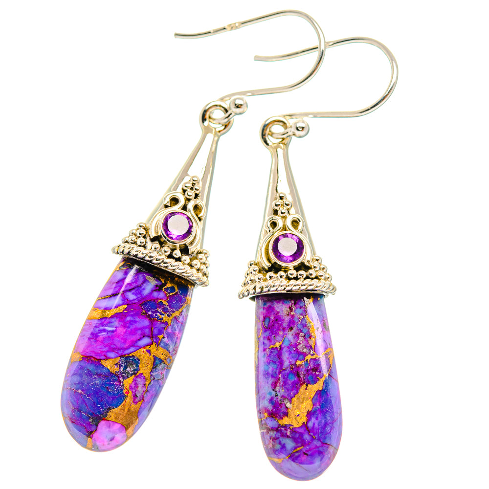 Purple Copper Composite Turquoise Earrings handcrafted by Anasilvercos - EARR427032 - Photo 2