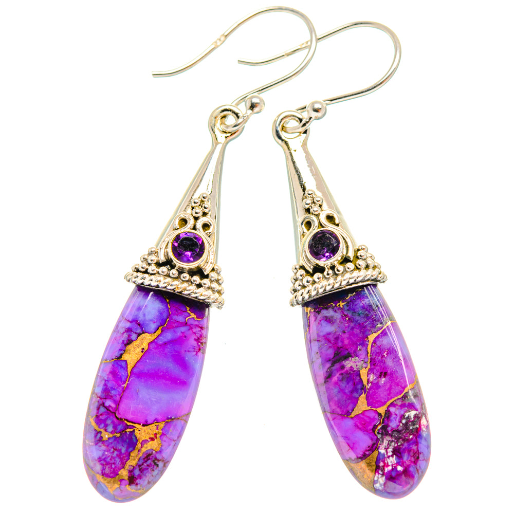 Purple Copper Composite Turquoise Earrings handcrafted by Anasilvercos - EARR427091 - Photo 2