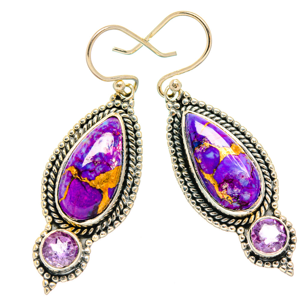 Purple Copper Composite Turquoise Earrings handcrafted by Anasilvercos - EARR427217 - Photo 2