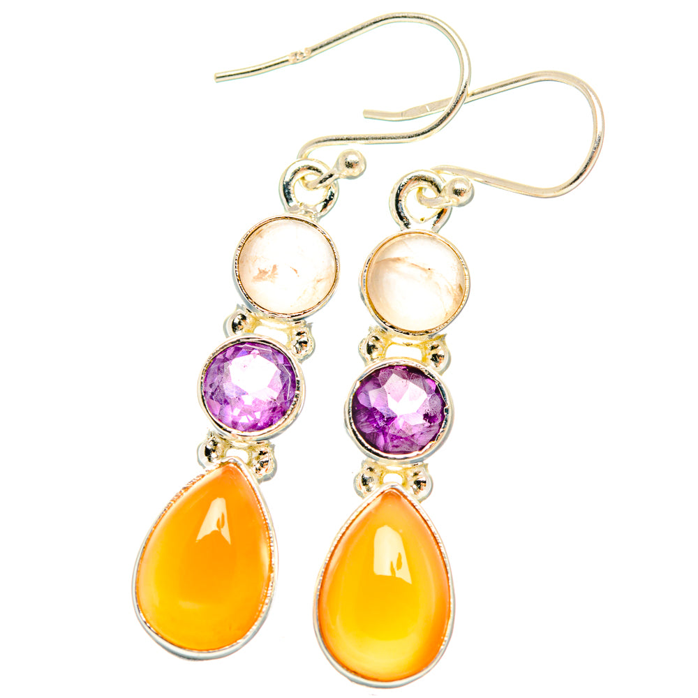 Peach Moonstone Earrings handcrafted by Anasilvercos - EARR427395 - Photo 2