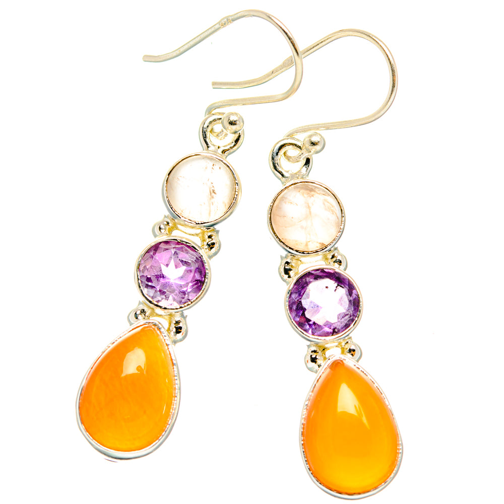 Peach Moonstone Earrings handcrafted by Anasilvercos - EARR427585 - Photo 2