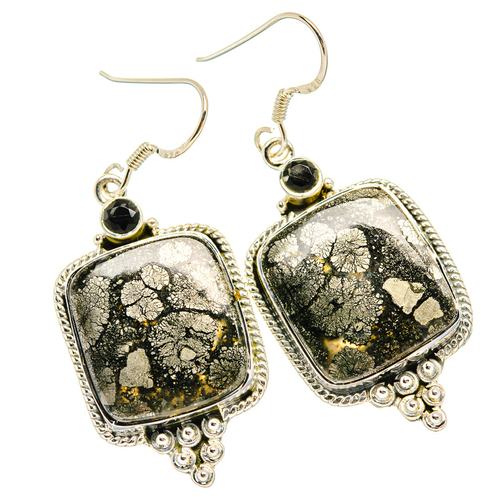 Pyrite In Black Onyx Earrings handcrafted by Anasilvercos - EARR428338 - Photo 2