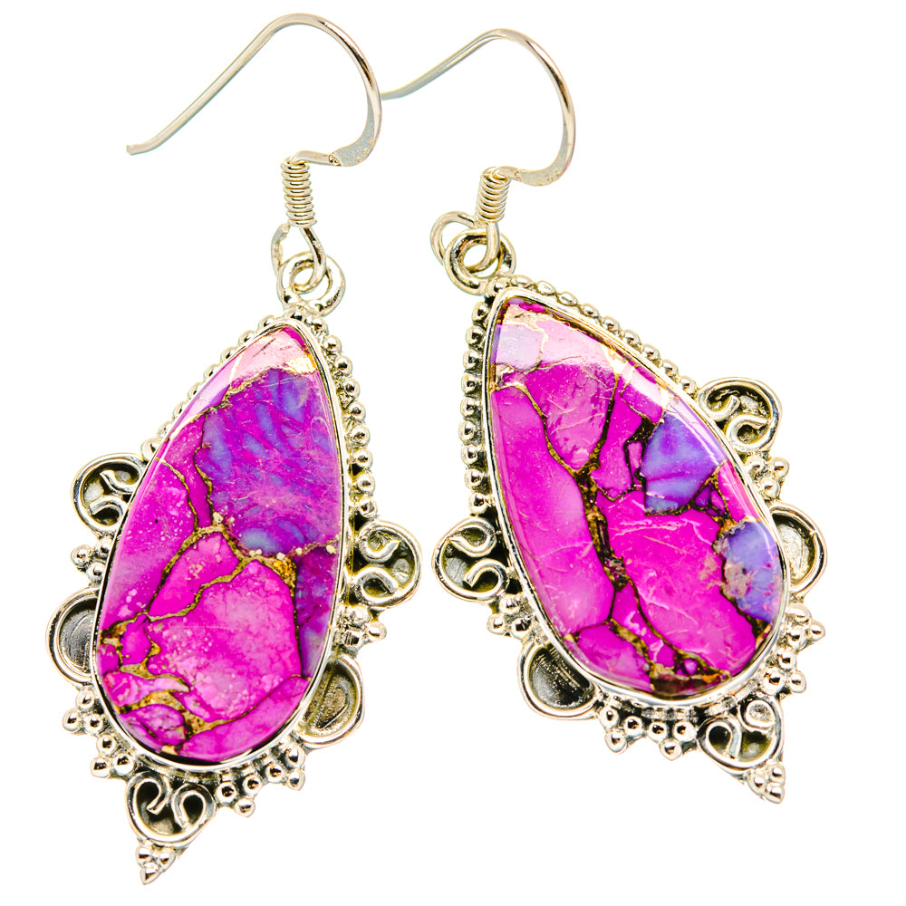 Purple Copper Composite Turquoise Earrings handcrafted by Anasilvercos - EARR428362 - Photo 2