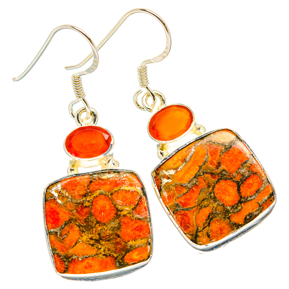 Orange Copper Composite Turquoise Earrings handcrafted by Anasilvercos - EARR428368 - Photo 2