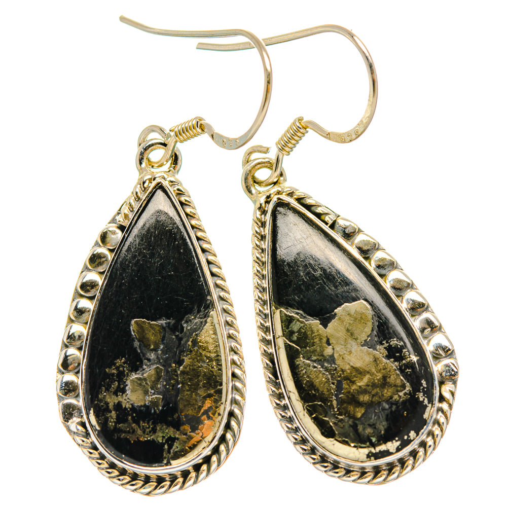 Pyrite In Black Onyx Earrings handcrafted by Anasilvercos - EARR428375 - Photo 2