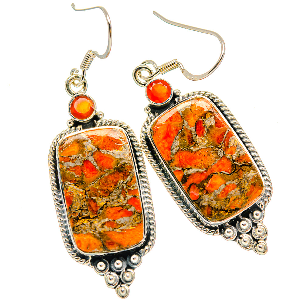 Orange Copper Composite Turquoise Earrings handcrafted by Anasilvercos - EARR428418 - Photo 2