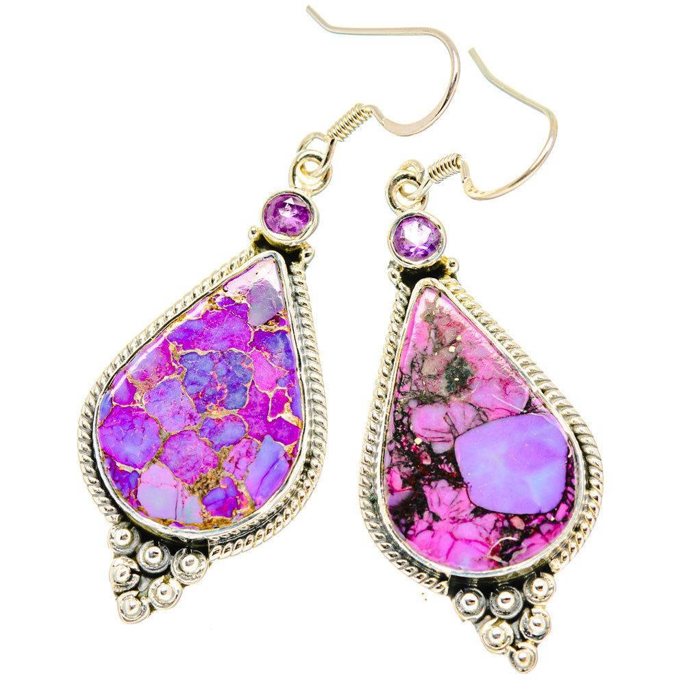 Purple Copper Composite Turquoise Earrings handcrafted by Anasilvercos - EARR428475 - Photo 2