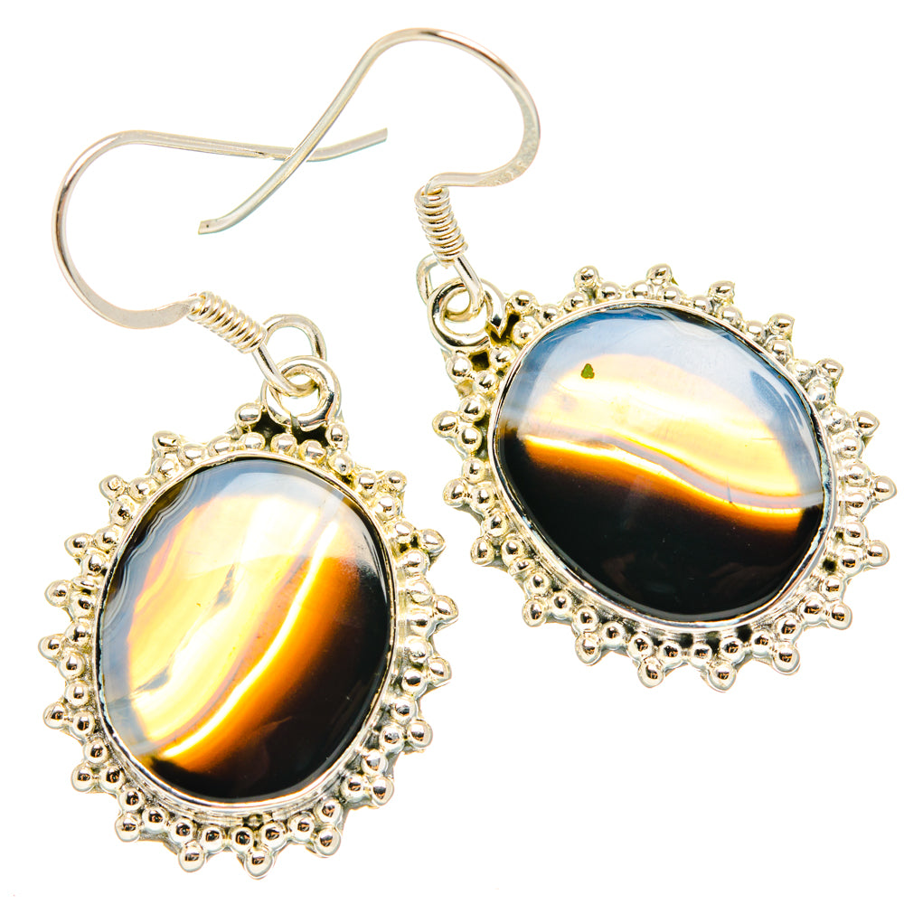 Black Banded Agate Earrings handcrafted by Anasilvercos - EARR428542 - Photo 2