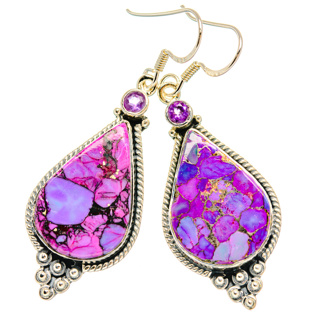 Purple Copper Composite Turquoise Earrings handcrafted by Anasilvercos - EARR428600 - Photo 2