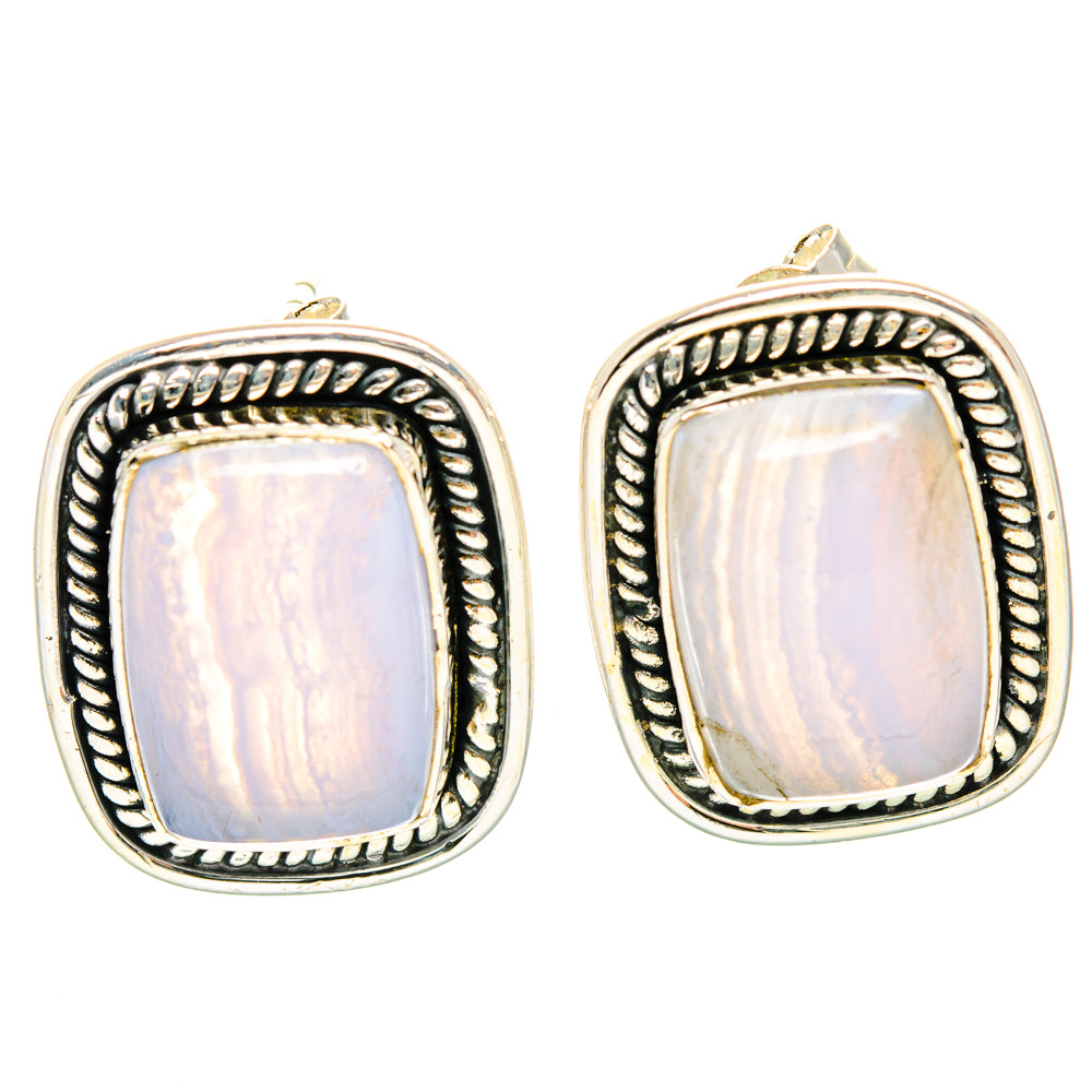 Blue Lace Agate Earrings handcrafted by Anasilvercos - EARR428811 - Photo 2