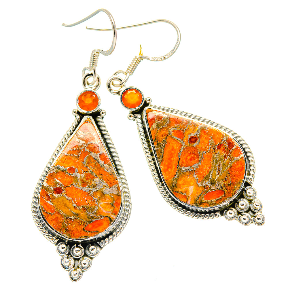 Orange Copper Composite Turquoise Earrings handcrafted by Anasilvercos - EARR428903 - Photo 2