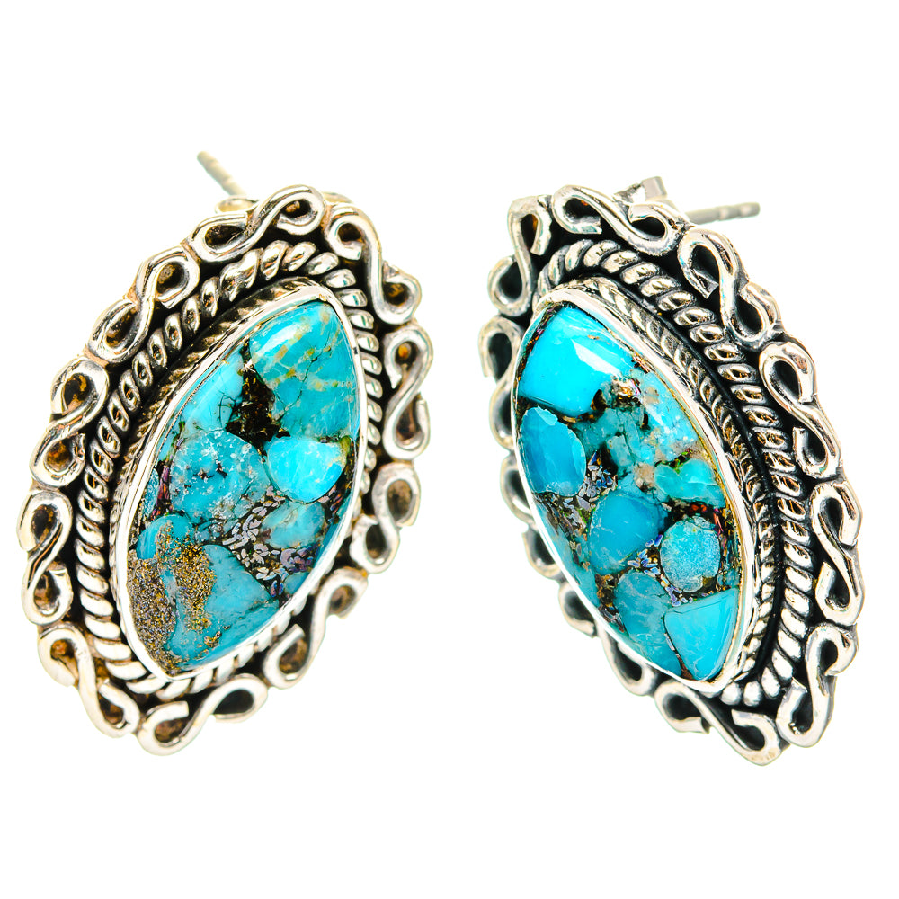 Blue Copper Composite Turquoise Earrings handcrafted by Anasilvercos - EARR428919 - Photo 2