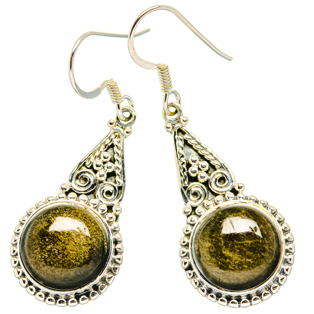 Gold Sheen Obsidian Earrings handcrafted by Anasilvercos - EARR428921 - Photo 2