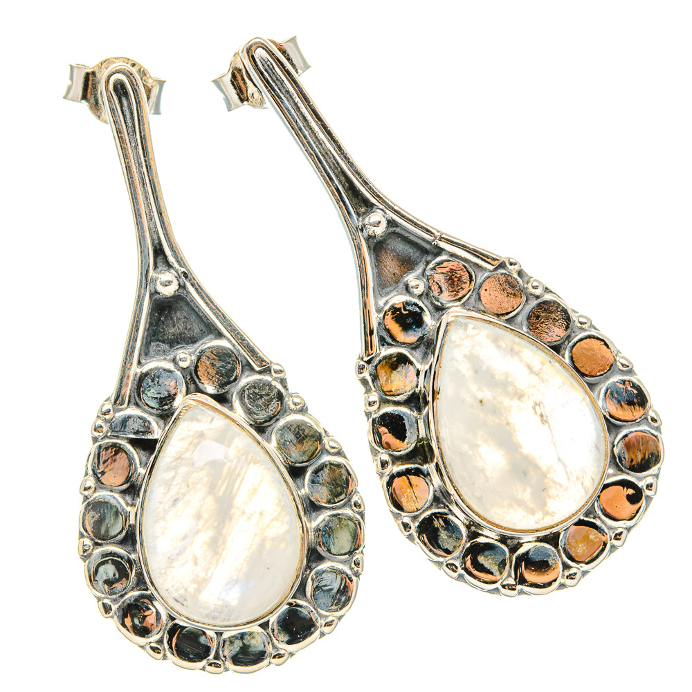 Rainbow Moonstone Earrings handcrafted by Anasilvercos - EARR429014 - Photo 2