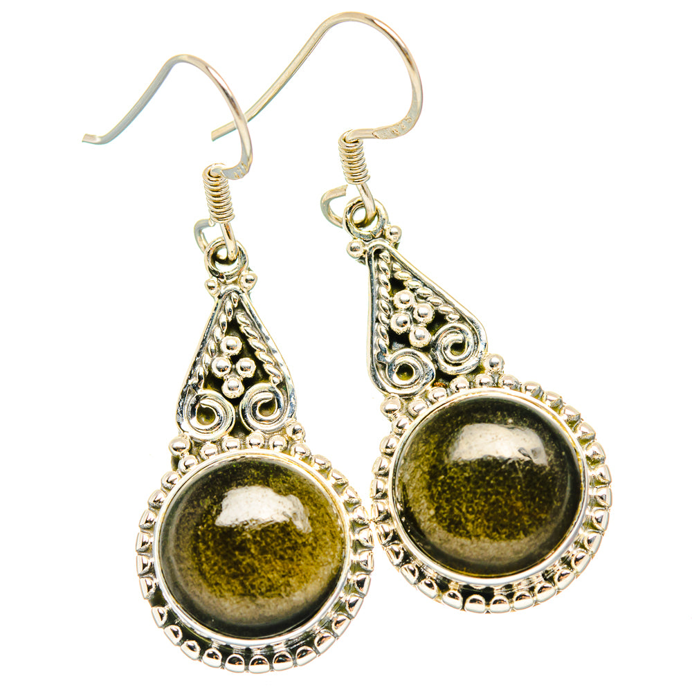 Gold Sheen Obsidian Earrings handcrafted by Anasilvercos - EARR429066 - Photo 2