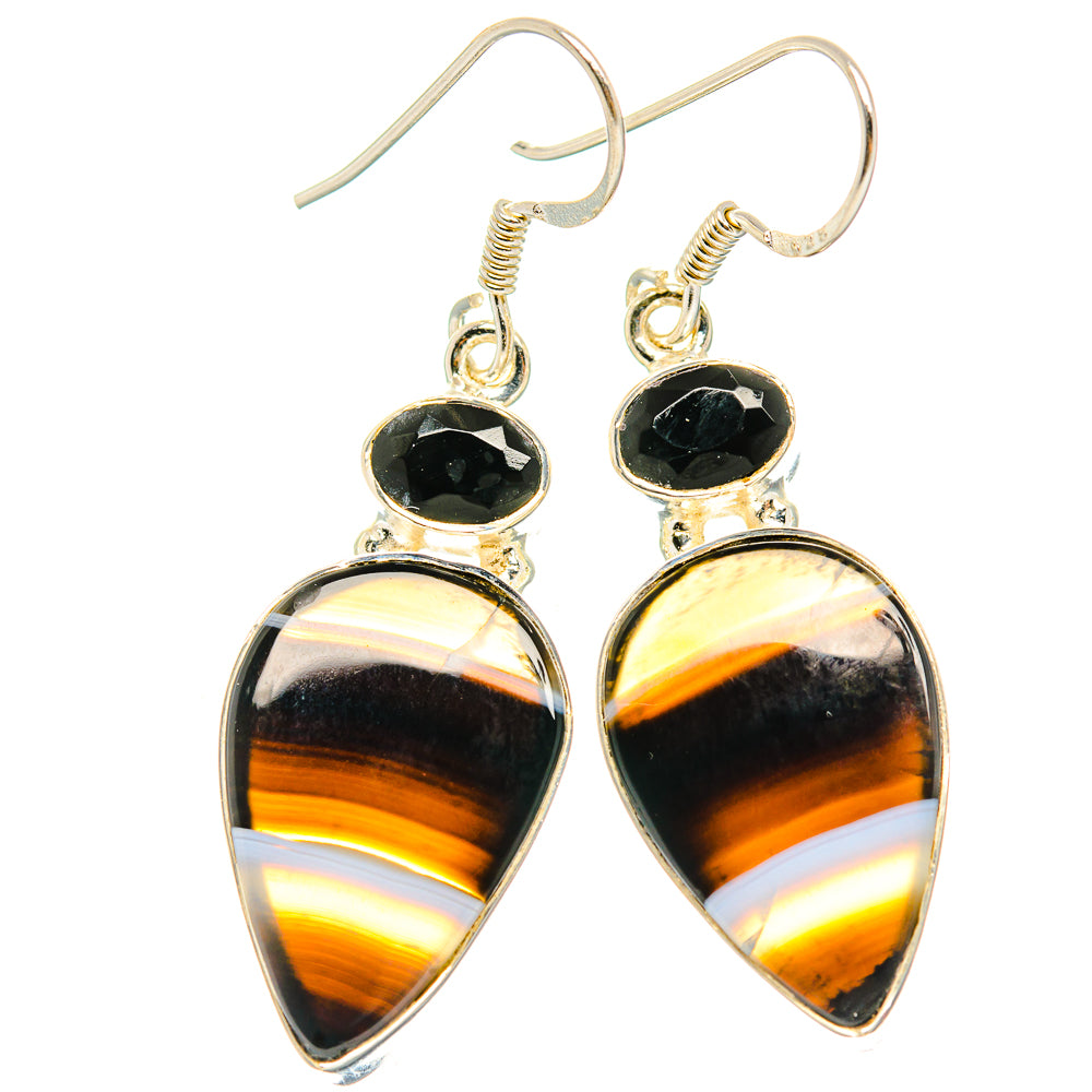 Black Banded Agate Earrings handcrafted by Anasilvercos - EARR429075 - Photo 2