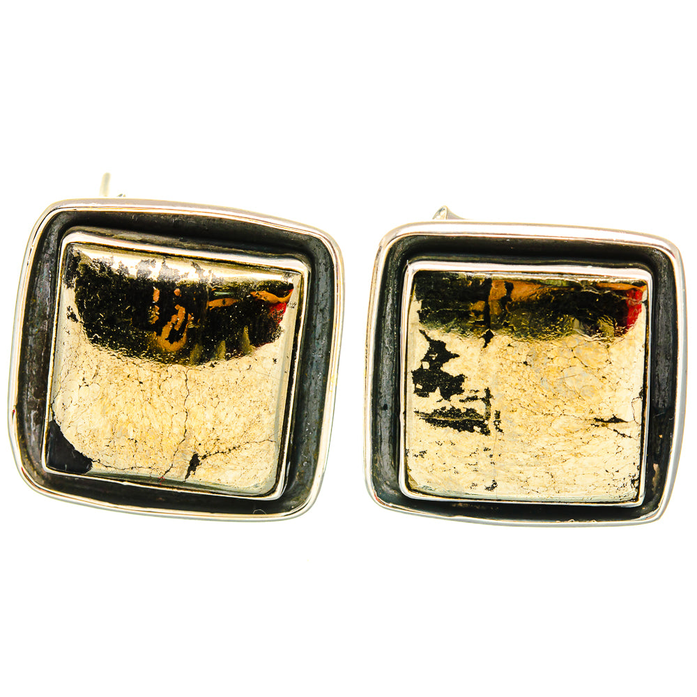 Pyrite In Black Onyx Earrings handcrafted by Anasilvercos - EARR429122 - Photo 2