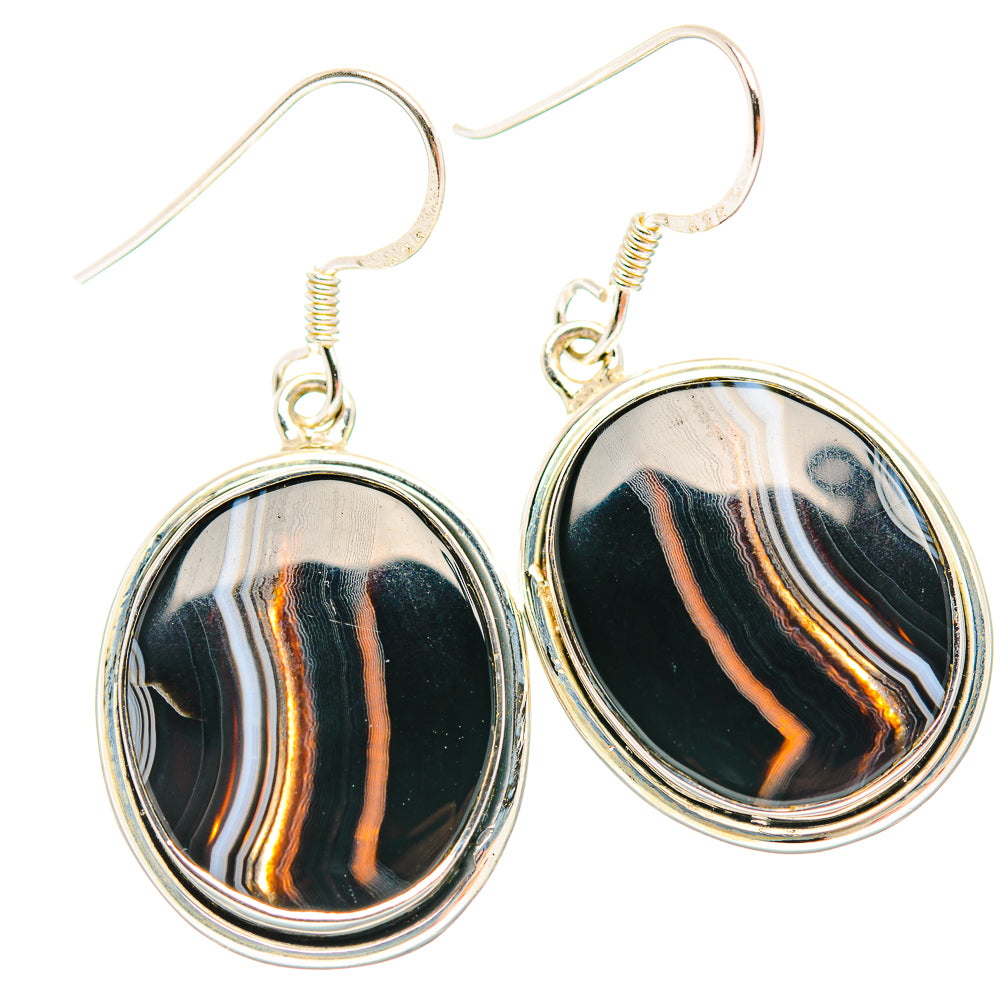 Black Banded Agate Earrings handcrafted by Anasilvercos - EARR429251 - Photo 2