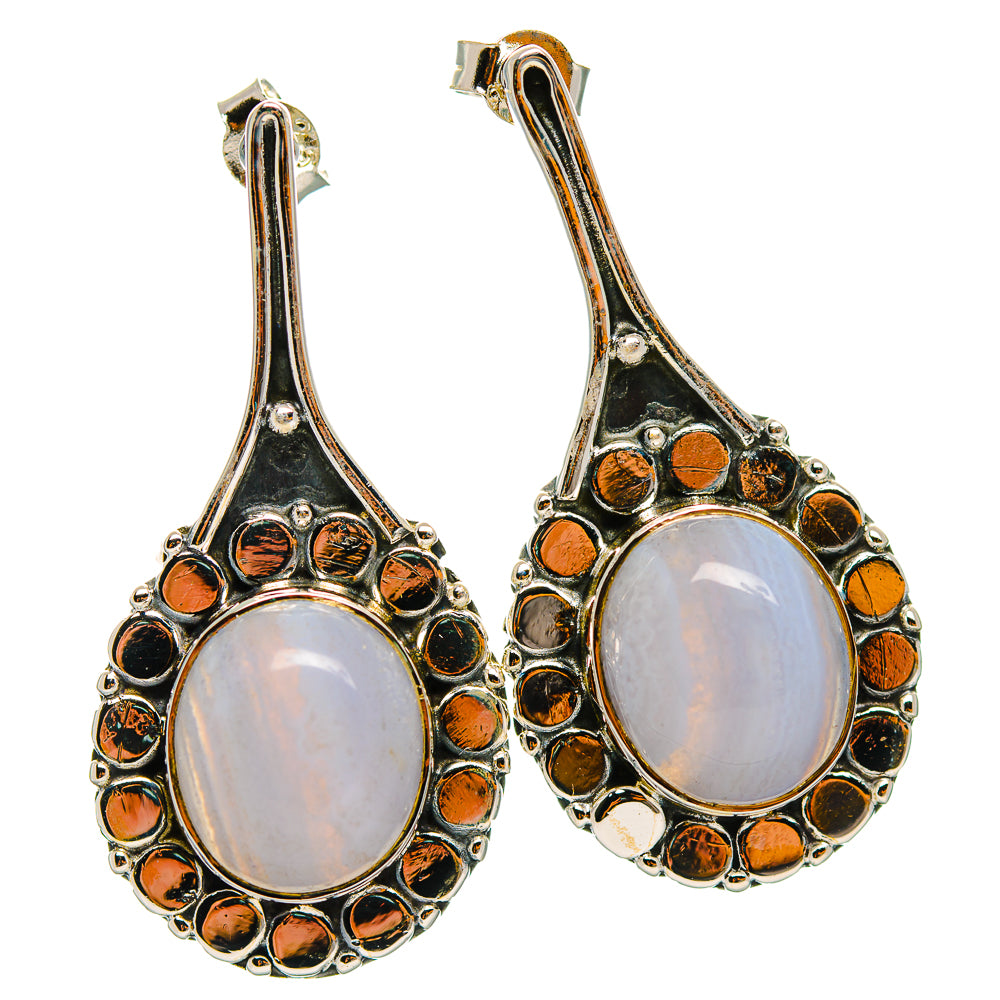 Blue Lace Agate Earrings handcrafted by Anasilvercos - EARR429312 - Photo 2
