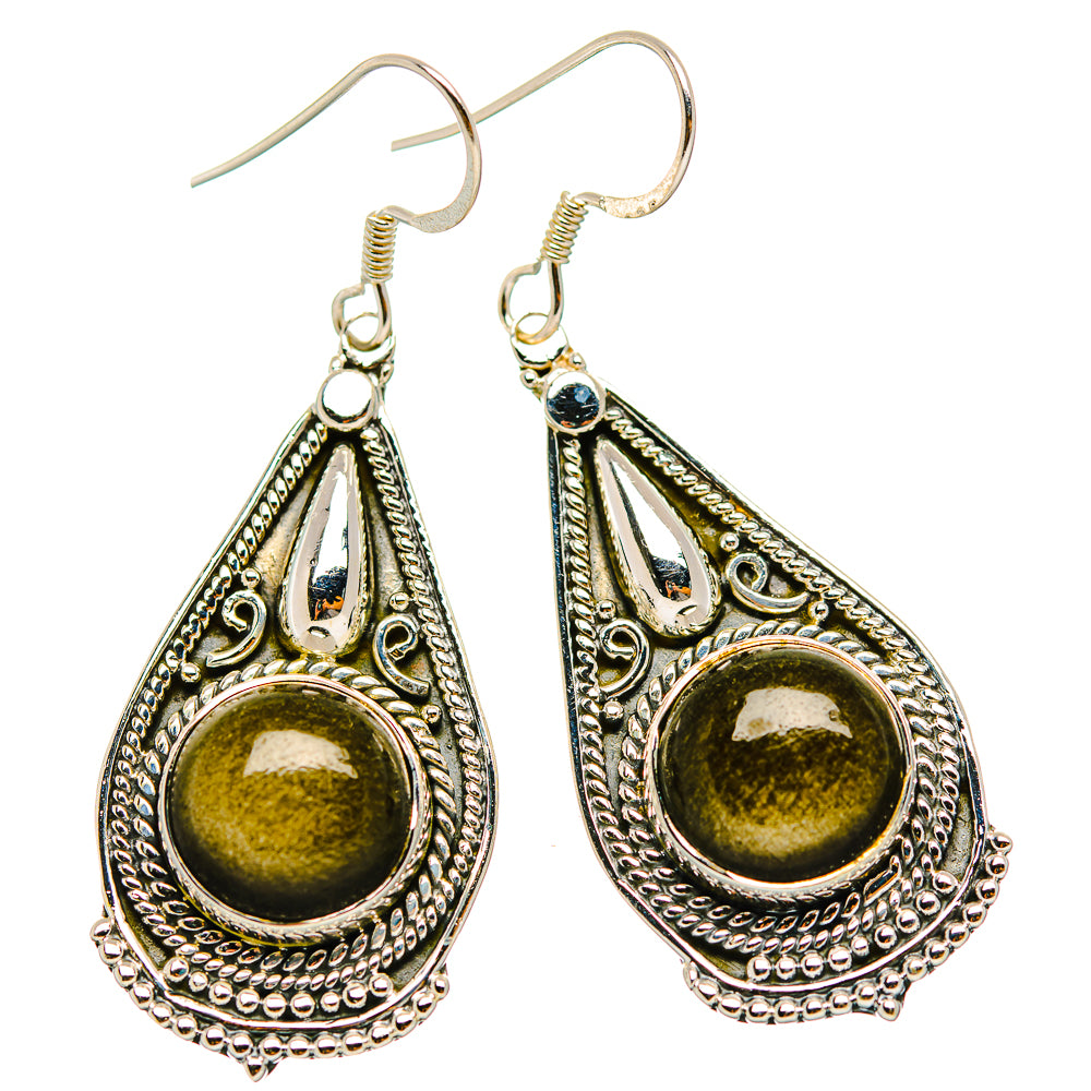 Gold Sheen Obsidian Earrings handcrafted by Anasilvercos - EARR429334 - Photo 2