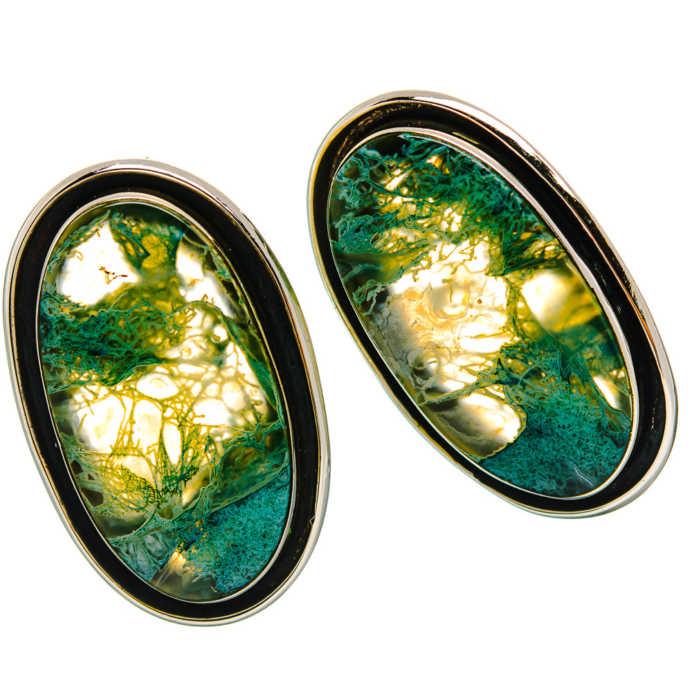 Green Moss Agate Earrings handcrafted by Anasilvercos - EARR429336 - Photo 2