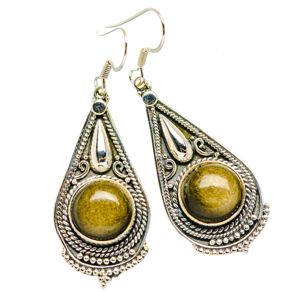 Gold Sheen Obsidian Earrings handcrafted by Anasilvercos - EARR429362 - Photo 2