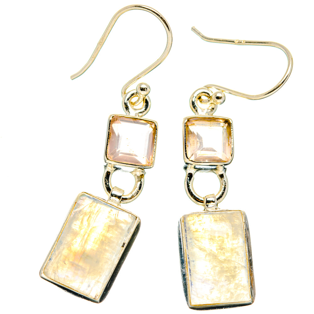 Rainbow Moonstone, Rose Quartz Earrings handcrafted by Anasilvercos - EARR429747 - Photo 2