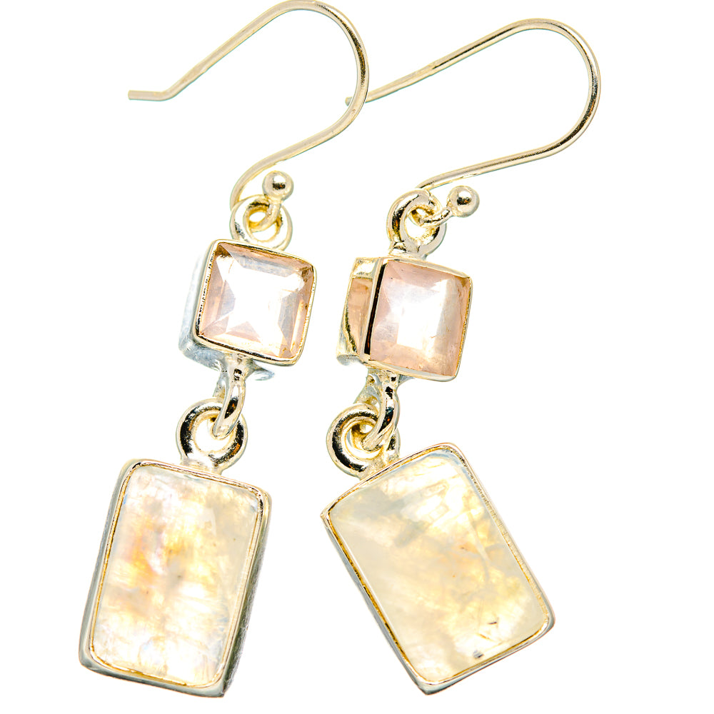 Rainbow Moonstone, Rose Quartz Earrings handcrafted by Anasilvercos - EARR429752 - Photo 2