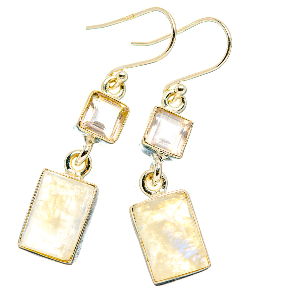 Rainbow Moonstone, Rose Quartz Earrings handcrafted by Anasilvercos - EARR429754 - Photo 2