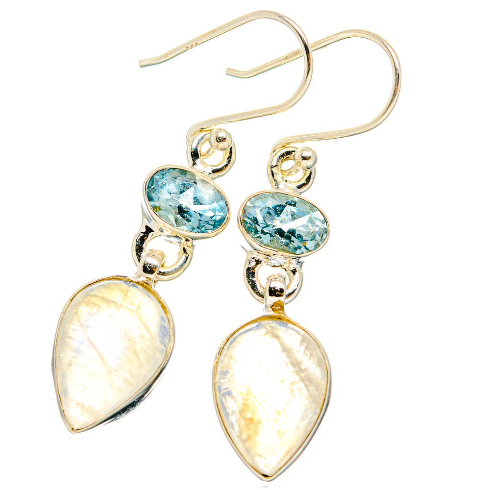 Rainbow Moonstone, Blue Topaz Earrings handcrafted by Anasilvercos - EARR429755 - Photo 2