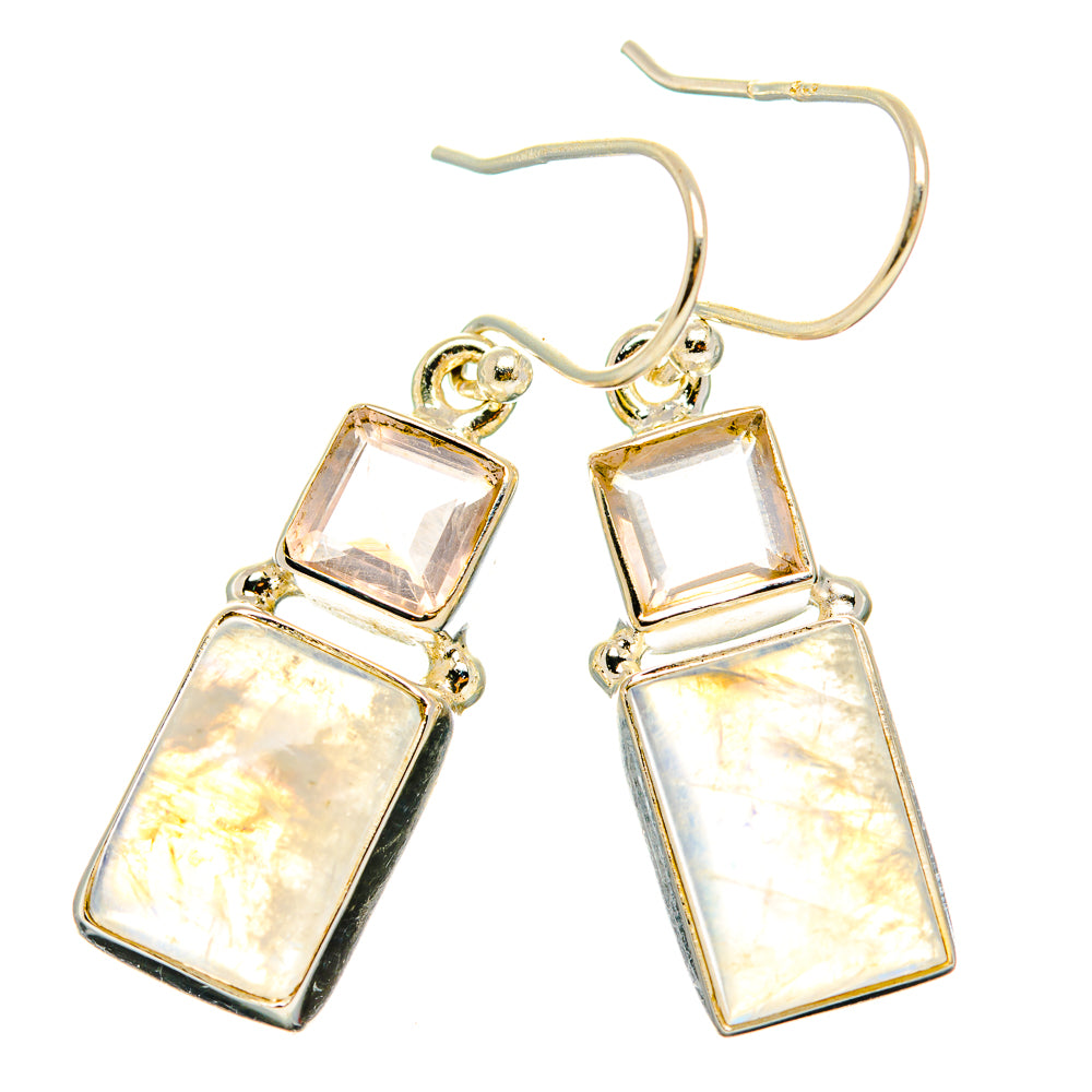 Rainbow Moonstone, Rose Quartz Earrings handcrafted by Anasilvercos - EARR429756 - Photo 2
