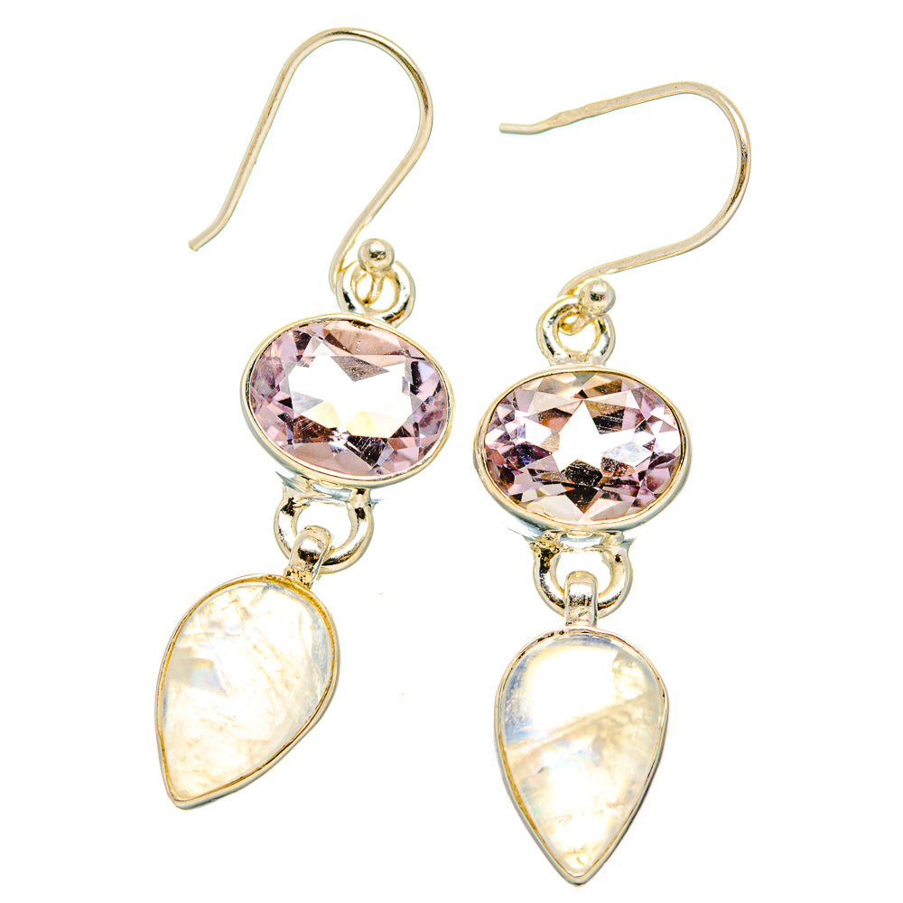 Rainbow Moonstone, Pink Amethyst Earrings handcrafted by Anasilvercos - EARR429759 - Photo 2