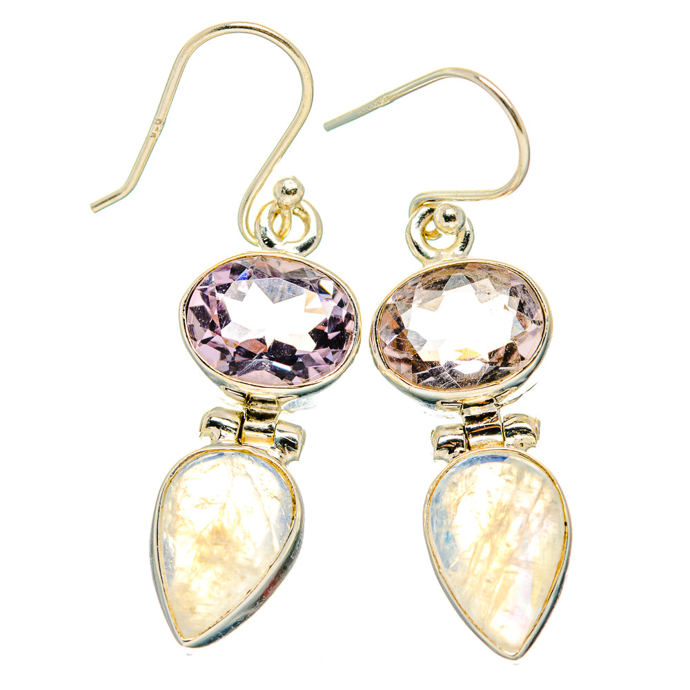 Rainbow Moonstone, Pink Amethyst Earrings handcrafted by Anasilvercos - EARR429769 - Photo 2