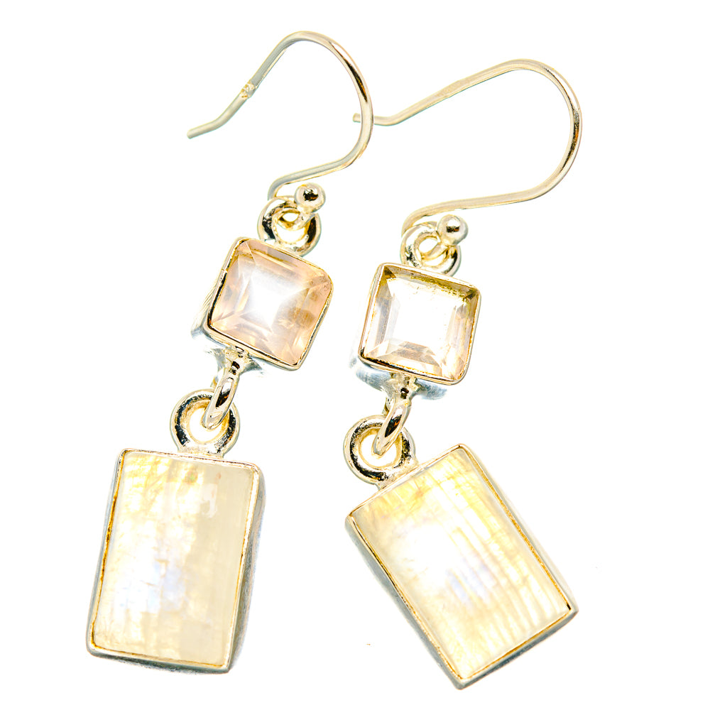 Rainbow Moonstone, Rose Quartz Earrings handcrafted by Anasilvercos - EARR429781 - Photo 2
